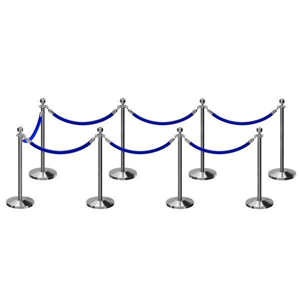 Montour Line Stanchion Post and Rope Kit Pol.Steel, 8 Ball Top7 Blue Rope C-Kit-8-PS-BA-7-PVR-BL-PS